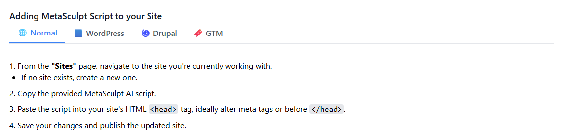 More options for adding the snippet onto your site.